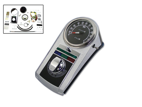 V-Twin #90063S8 - Chrome Cast Dash Panel Kit with 2:1 Ratio Speedometer