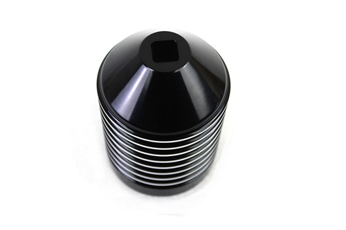 V-Twin #120244 - Finned Black Anodized Oil Filter Kit with Raw Accents