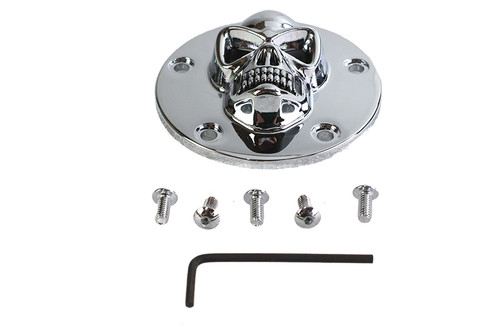 V-Twin #30-0181 - Skull Face Ignition System Cover 5-Hole Chrome