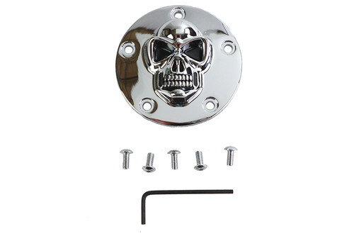 V-Twin #30-0181 - Skull Face Ignition System Cover 5-Hole Chrome
