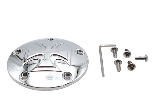 V-Twin #30-0192 - Red Baron Cross Ignition System Cover 5-Hole Chrome