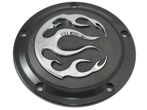 V-Twin #77571B - Black 5-Hole Flame Derby Cover