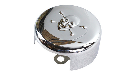 V-Twin #76636S - Skull Round Horn Cover Chrome
