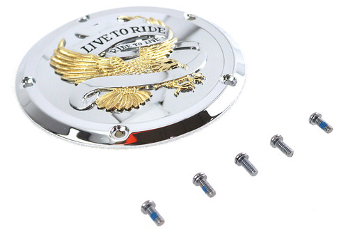 V-Twin #77926G - 5-Hole Derby Cover Gold Inlay