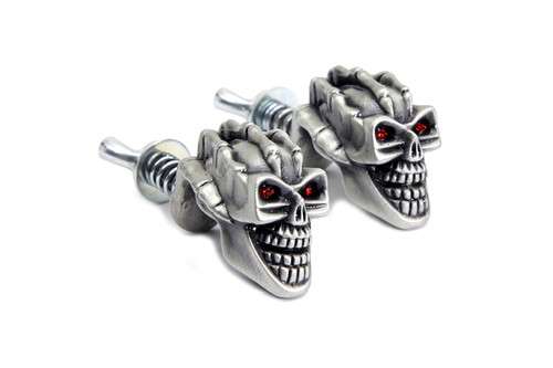 V-Twin #13-1225 - Skull with Skeleton Hand License Plate Topper Set