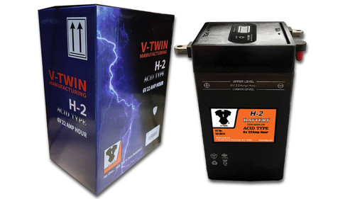 V-Twin #HVTH-2 - H-2 6 Volt 22 Amp Battery with Vent Tube