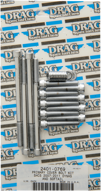 Drag Specialties Bolt Kit - Primary Cover - Knurled - Chrome - Softail/Dyna