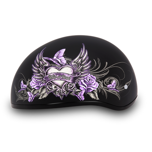 DOT Approved Daytona Motorcycle Half Face Helmet - Skull Cap Graphics for Men & Women, Scooters, ATVs, UTVs & Choppers - W/ Wild At Heart