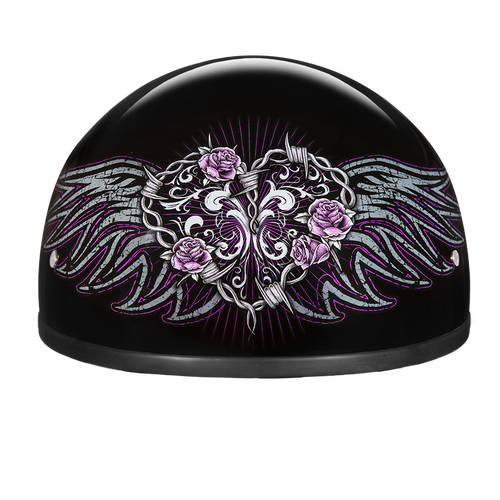 DOT Approved Daytona Motorcycle Half Face Helmet - Skull Cap Graphics for Men & Women, Scooters, ATVs, UTVs & Choppers - W/ Barbed Wire Heart