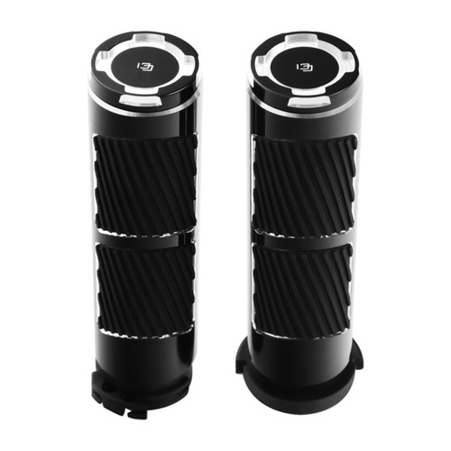 GLOSS BLACK 1" SCALLOPED GRIPS FOR 1973-UP CABLE STYLE