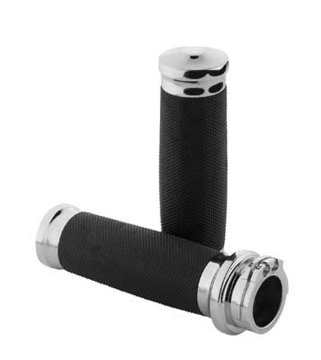 Custom Chrome Tornado Billet & Rubber Handlebar Grips Chrome Black Fit For Harley all models 73-Up
