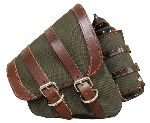 La Rosa Design Canvas Right Left Saddlebag Swing Arm Bag W/Fuel Bottle Fits For Harley Softail 1986+