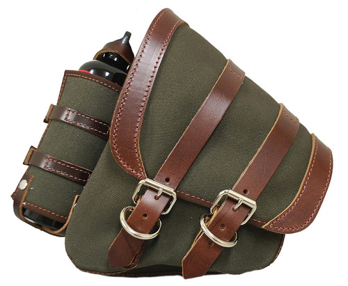 La Rosa Design Canvas Right Left Saddlebag Swing Arm Bag W/Fuel Bottle Fits For Harley Softail 1986+