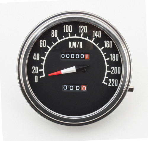 Custom Chrome KM/H 68-84 Black Face Speedometer Gauge 1:1 Ratio For Harley Davidson Fat Bob FL
