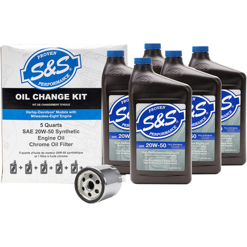 S&S Cycle #218944 - Oil Change Kit - Chrome Filter - M8 - 5 US quarts