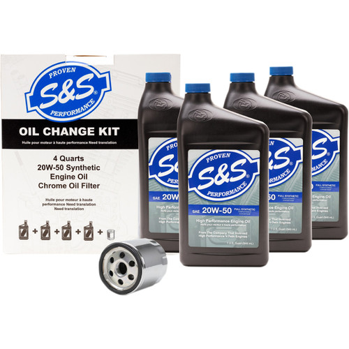 S&S Cycle #218942 - Oil Change Kit - Chrome Filter - '99-'17 Twin Cam - 4 US quarts
