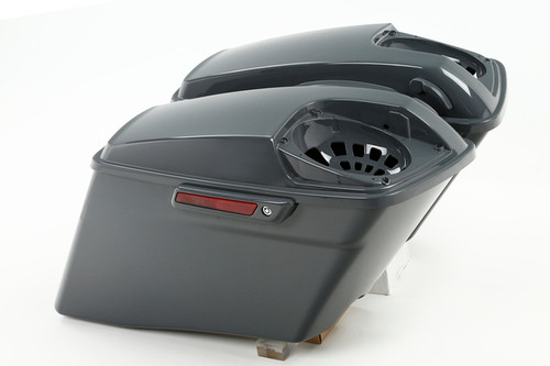 HR3 Gunship Gray CVO Stretched Saddlebags with Speaker Lids For 14-23 Harley Touring