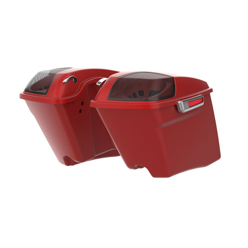 HR3 Wicked Red Denim CVO Stretched Saddlebags with Speaker Lids For 14-23 Harley Touring