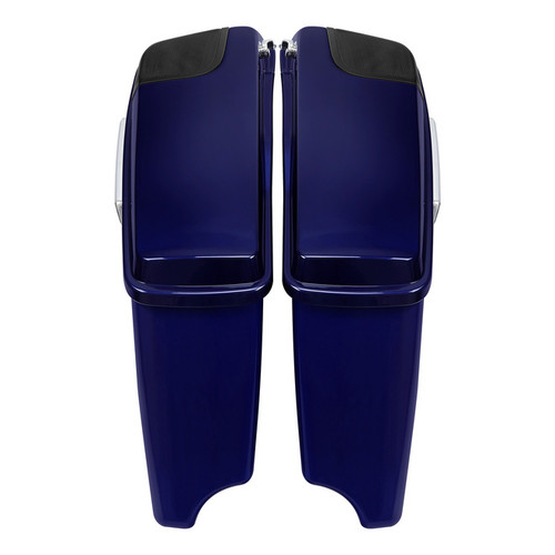 HR3 Zephyr Blue / Black Sunglo CVO Stretched Saddlebags with Speaker Lids For 14-23 Harley Touring