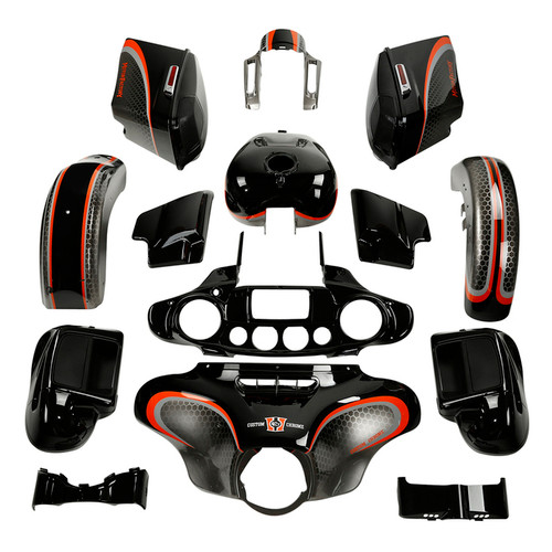 HR3 Black Honeycomb Fade Complete Body Fairing Kit For Harley CVO Street Glide FLHXSE 14-23