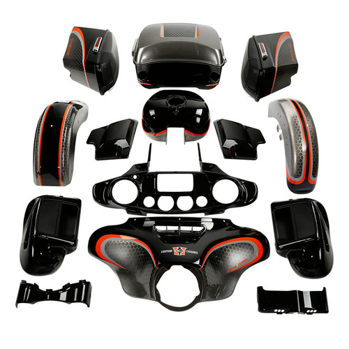 HR3 Black Honeycomb Fade Complete Body Fairing Kit For Harley Ultra Limited FLHTK 14-23
