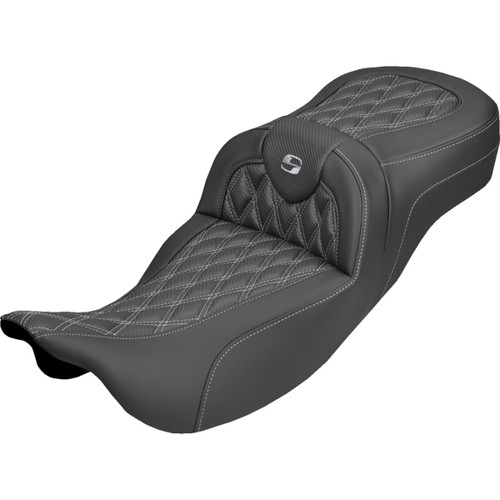 Saddlemen #808-07B-20705 - Extended Reach Roadsofa™ Carbon Fiber Seat - Lattice - Silver Stitch - Without Backrest - FL '08-'25