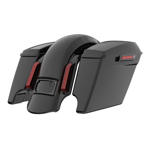 Color Matched stretched Bags, Lids Black Latch Hardware for '23.5Up Harley Touring CVO & '24Up Street Glide, Road Glide