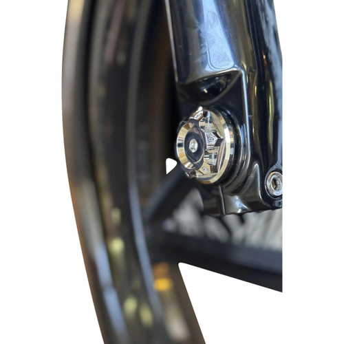 Paul Yaffe Bagger Nation #PYO:YAXLE-08-HT-CP - Y-Axle with Turret Style Axle Cover Kit - Custom - Front - Chrome - 25 mm