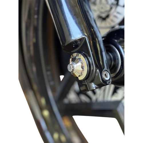 Paul Yaffe Bagger Nation #PYO:YAXLE-07-TP-CP - Y-Axle with 12 Point Style Axle Cover Kit - Custom - Front - Chrome - 1"