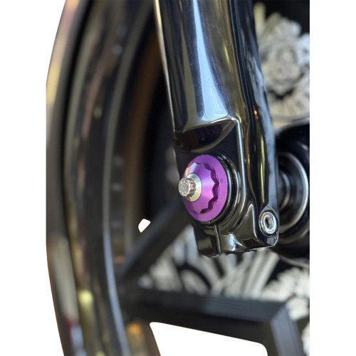 Paul Yaffe Bagger Nation #PYO:YAXLE-08-TP-PR - Y-Axle with 12 Point Style Axle Cover Kit - Custom - Front - Purple - 25 mm