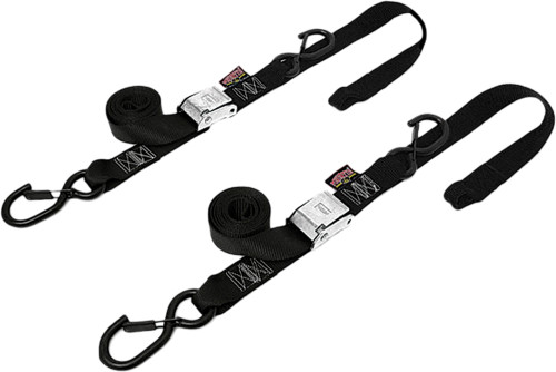 Powertye #30572-ST - Tie-down RAT SEC Hook Soft-tye 1.5"x6.5' Black/Black Pair
