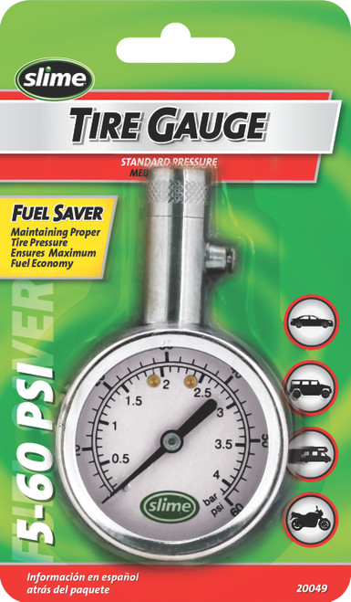 Slime #20049 - 5-60 PSI Dial Gauge W/Bleed Valve Chrome