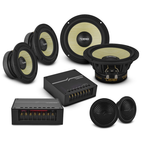 DS18 DXQ6C3 - DXQ 6.5" 3-Way Component Speaker Set with Yellow Straw + Composite Foam Cone | 150W RMS 4-Ohm