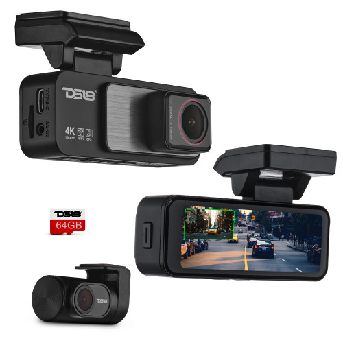 DS18 EAGLE-M2 - 4K Dual Dash Camera with Wi-Fi, GPS, Parking Monitor, and 3.2” IPS Display (Front & Rear Cameras)