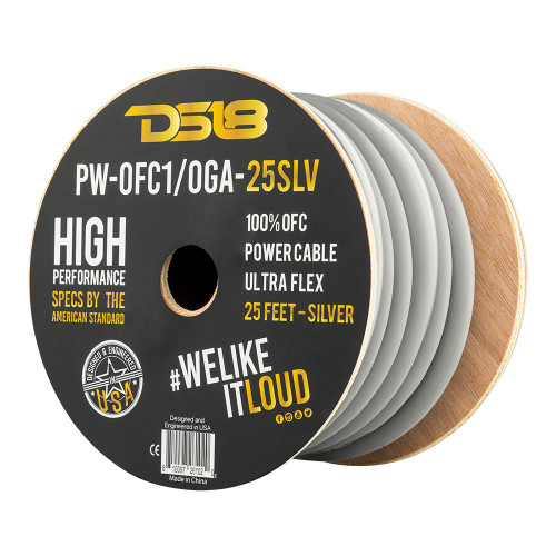 DS18 PW-OFC1/0GA-25SLV - 1/0-GA 100% OFC Ground, Power Cable, 25 Feet