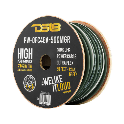 DS18 PW-OFC4GA-50CMGR - 4-GA 100% OFC Ground, Power Cable, 50 Feet -Camo Green