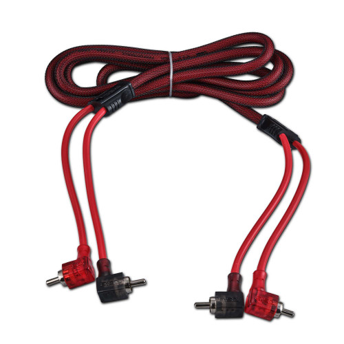 DS18 R6.L - 100% OFC Ultra Flex 2-Channel RCA with 90 Degree Ends, Dual Twist Wire, Red Braided Jacket - 6 ft