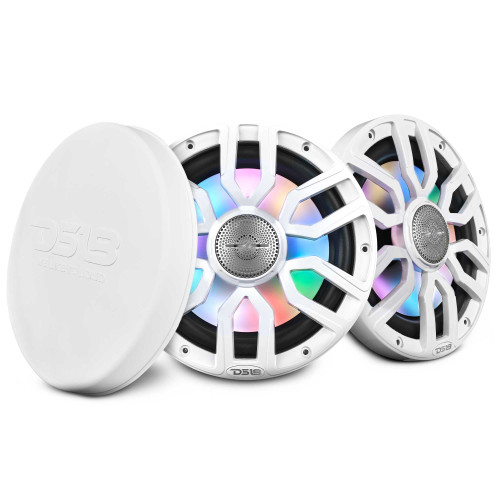 DS18 NXL-IQ8/WH - NXL 8" 2-Way Coaxial Marine Speaker with Bullet Tweeter and Digital Led Lights | 175W RMS 4-Ohm