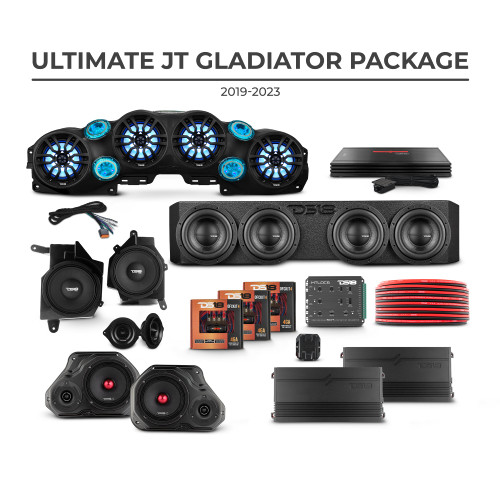 DS18 ULTIMATE JT GLADIATOR - Jeep JT Gladiator 2019–2023 Ultimate Package – Loaded Sound Bar, Door Panels, Subwoofers & Amplifiers