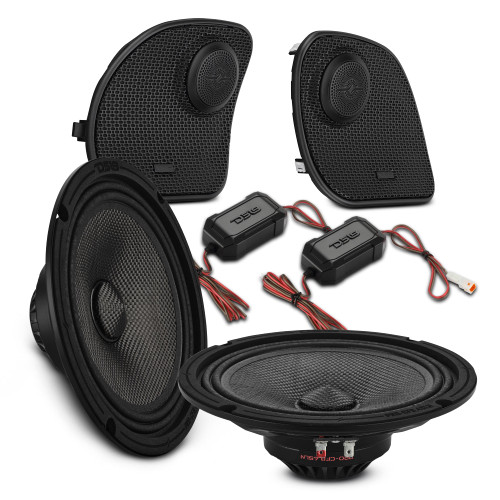 DS18 PRO-CF6.4SLN.2pk + NVY-HDGRGTW.1423LD - Harley-Davidson Road Glide 2014–2023 Front Stage Audio Upgrade Kit | 6.5" Slim Midrange Speakers + Bullet Tweeter NVY Grilles