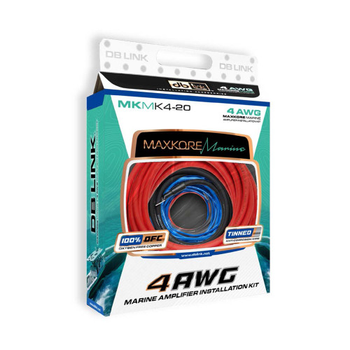 DB Drive MKMK4-20 - 4 Ga. Maxkore Marine Amplifier Kit with 20' PW/GR/REM 100% OFC Tinned Anti-Corrosive Wires