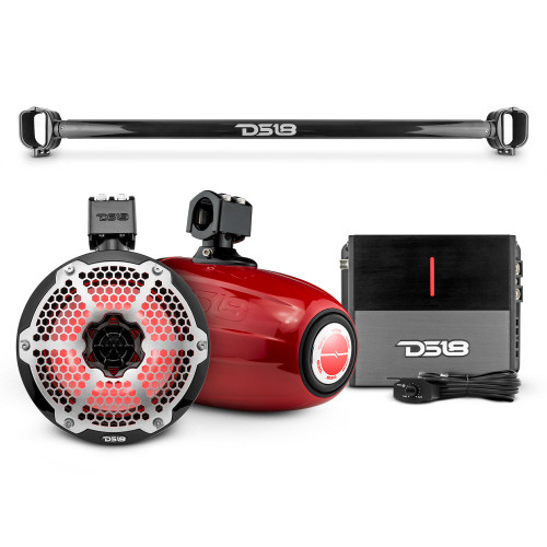 DS18 BRO-TUBE/BK + NXL-X8TPNEO/RD + ION700.2D - Bronco 6th Gen Mounting Tube Bundle with 8" Marine Tower Speakers with RGB LED Lights and Amplifier