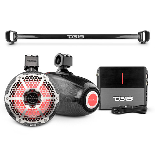 DS18 BRO-TUBE/BK + CF-X8TPNEO + ION700.2D - Bronco 6th Gen Mounting Tube Bundle with 8" Marine Tower Speakers with RGB LED Lights and Amplifier