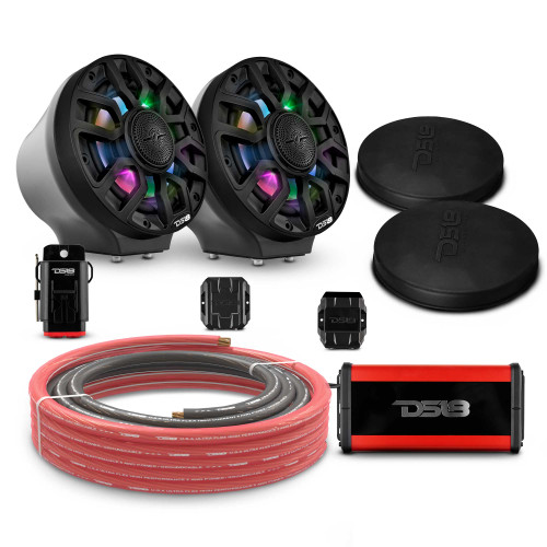 DS18 EN-JS6PKGCF/IQBK - 6.5" Loaded Flat Mount Speaker Pods with Amplifier, Installation Kit and Digital LED Lights, Package for Can-Am Spyder & Ryker