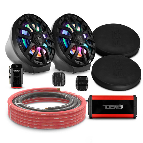 DS18 EN-JS8PKGBK/IQWH - 8" Loaded Flat Mount Speaker Pods with Amplifier, Installation Kit and Digital LED Lights, Package for Can-Am Spyder & Ryker
