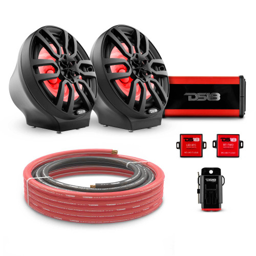 DS18 EN-JS8PKGRD/WH - 8" Loaded Flat Mount Speaker Pods with Amplifier, Installation Kit and RGB LED Lights, Package for Can-Am Spyder & Ryker
