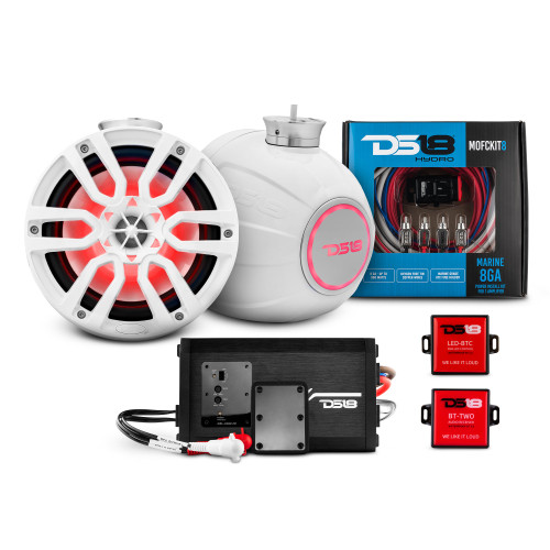 DS18 PS8PKG/RD - 8" Compact Speaker Tower with Marine Amplifier, Installation Kit, and RGB LED Lights - Perfect Package for Jet Ski