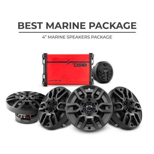 DS18 MP.4ABESTPKG/B - Best Marine Audio Package - 4 X 4" Speakers with Head Unit & 4 Channel Amplifier