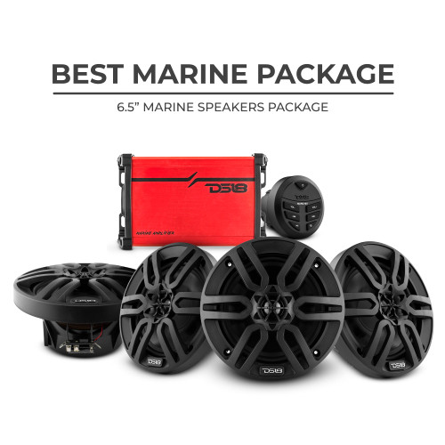 DS18 Marine Package - Best Package (MP6/BK) - Best Marine Audio Package - 4 X 6.5" Speakers with Head Unit & 4 Channel Amplifier