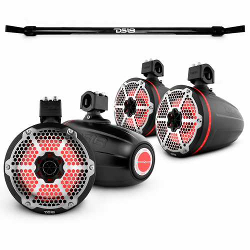 DS18 JT-TUBE/BK + NXL-X8TPNEO/BK - Jeep Gladiator JT Mounting Bar + 4x 8” Marine Tower Speakers with RGB LED Lights